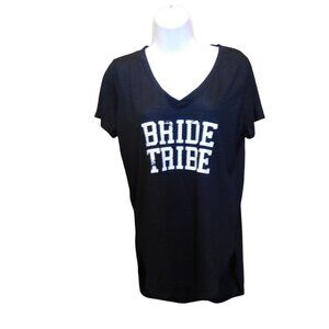 Women's Modern Lux Black/White Short Sleeve V-Neck T-Shirt Sz. L Bride Tribe